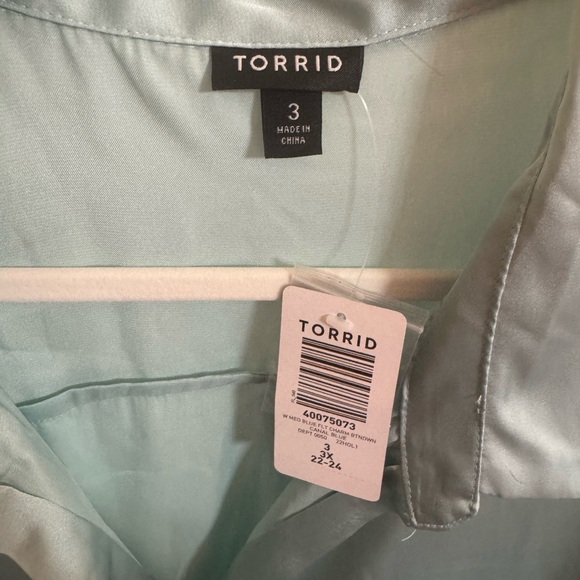 NWT Torrid Canal Blue Satin Button Up Long Sleeve Shirt, Size 3 - Picture 5 of 5